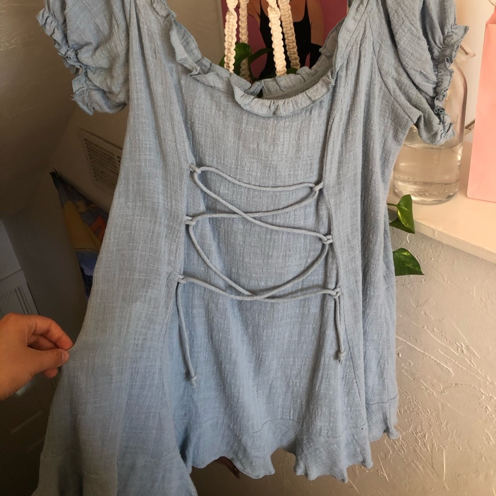 UO Blue Barmaid Peasant Corset Dress